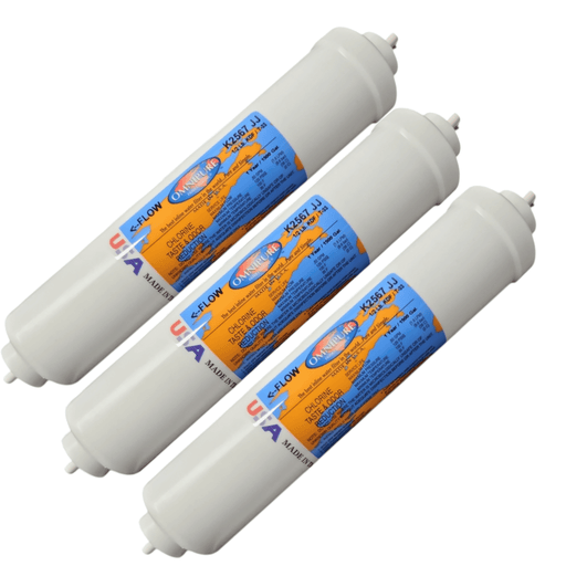 Omnipure K2567-JJ Inline GAC + KDF-55 10" x 2 1/4 QC Tube Filter KDF+GAC | Chlorine Taste& Bacteria Removal Omnipure 3 Pack