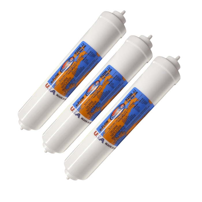 Omnipure K2586-JJ Icemaker GAC CTO/Scale - 10 x 2 1/4 Tube Filter GAC|Phosphate|Chlorine Scale Inhibitor 1/4" QC Omnipure 3 Pack 