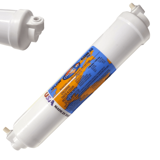 Omnipure K2586-SS 2OZ Icemaker water Filter With Phosphate 2" x 10" Elbow 1/4" Quick connect GAC|Phosphate|Chlorine Scale Inhibitor 1/4" QC Omnipure 1 Pack 