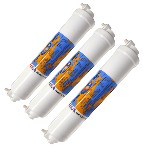 Omnipure K2586-SS 2OZ Icemaker water Filter With Phosphate 2" x 10" Elbow 1/4" Quick connect GAC|Phosphate|Chlorine Scale Inhibitor 1/4" QC Omnipure 3 Pack 