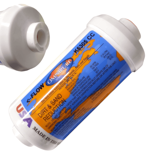 Omnipure K5305-CC Inline Sediment Filter 5mic - 6" x 2.5 Port 3/8" Female Port Thread Dirt & Sand Removal| Size 3/8" Omnipure 1 Pack