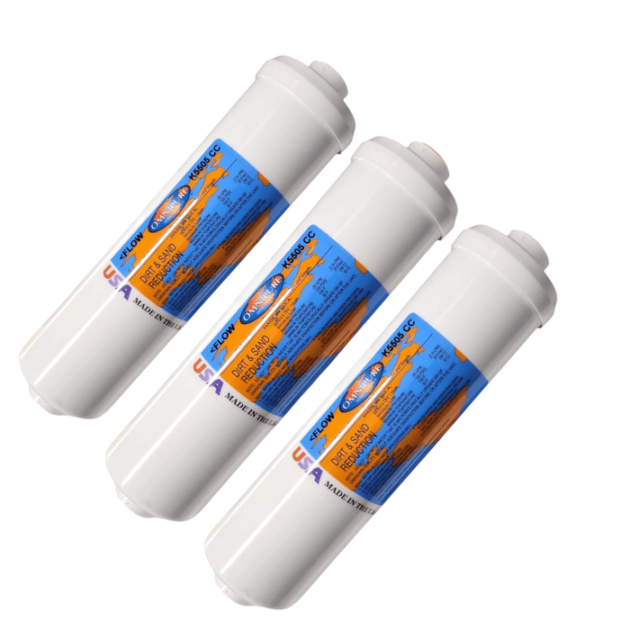 Omnipure K5505-CC Sediment- Dirt and Sand Reduction 2.5" X 10" 5 Micron - 3/8"FPT Dirt & Sand Removal|3/8"FPT Omnipure 3 Pack 