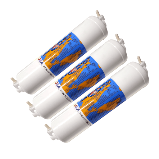 Omnipure K5515-SS Inline Carbon Block 1mic CTO/Lead/Cyst - 10" x 2.5" Elbow 1/4" Carbon Block| Chlorine |Lead| Cyst 1/4"QC Omnipure 3 Pack 