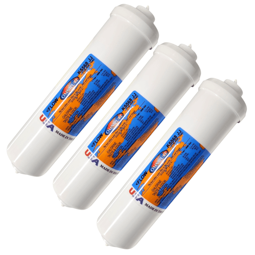 Omnipure K5568-JJ 5 Micron Inline Water Fiter KDF/GAC 5M 1/4"QC KDF+GAC|Chlorine Bacteria Removal|1/4 QC Omnipure 3 Pack 