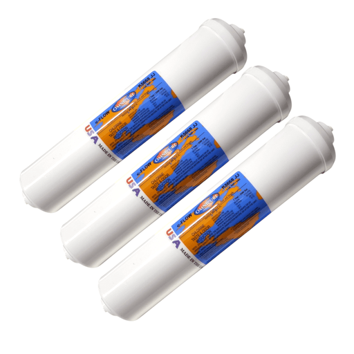 Omnipure K5668-JJ 1 Micron Inline Water Fiter KDF/GAC 1M 1/4" QC KDF+GAC|Chlorine Bacteria Removal|1/4 QC Omnipure 3 Pack 