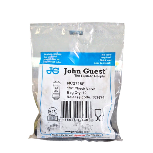 John Guest NC2718E 1/4" Push-Fit Check Valve – Inline Black Check Valve John-Guest JOHN GUEST 10 Pack