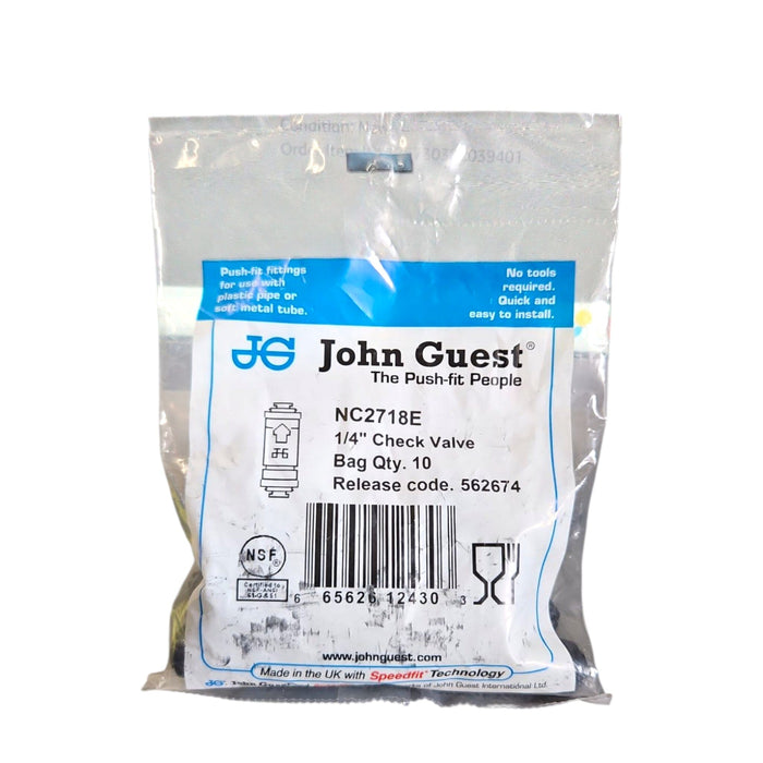 John Guest NC2718E 1/4" Push-Fit Check Valve – Inline Black Check Valve John-Guest JOHN GUEST 10 Pack 