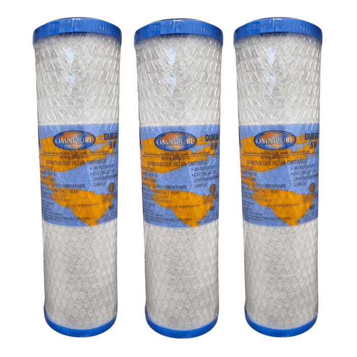 Omnipure OMB934-0.5 size 2.5" x 10" 0.5 Micron Carbon Block Filter Omnipure Carbon Filters Omnipure 3 Pack 
