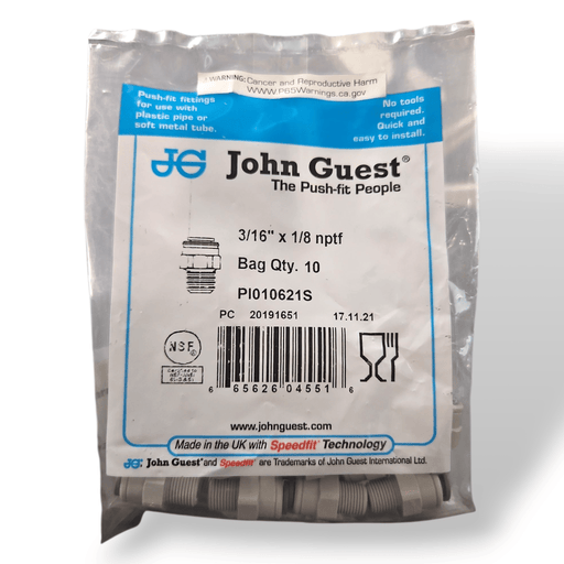 John Guest PI010621S Male Connector - 3/16" x 1/8" NPTF MALE Grey Acetal JOHN GUEST 10-Pack 
