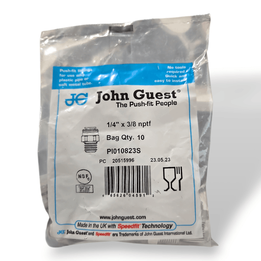 John Guest PI010823S Male Connector NPTF - 1/4 x 3/8 NPTF MALE Grey Acetal JOHN GUEST 10-Pack 