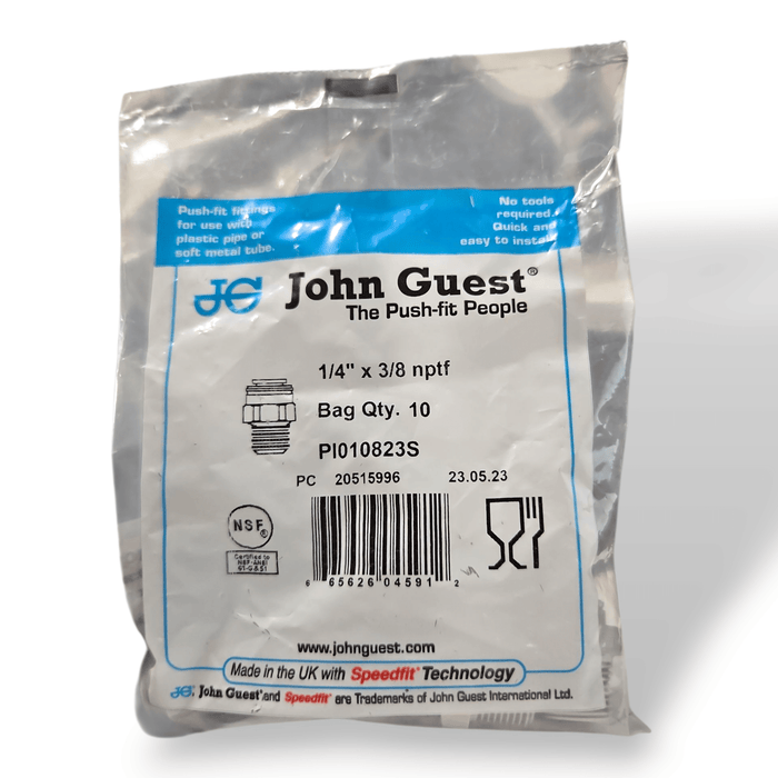 John Guest PI010823S Male Connector NPTF - 1/4 x 3/8 NPTF MALE Grey Acetal JOHN GUEST 10-Pack 