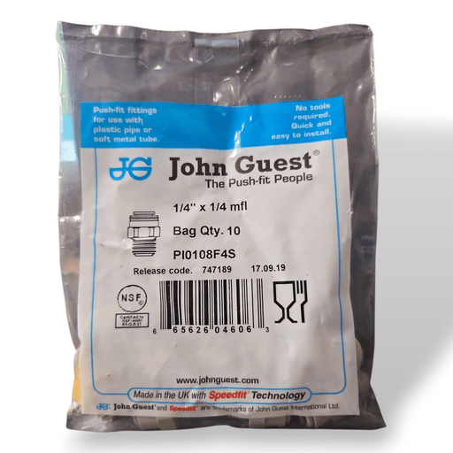 John Guest PI0108F4S Male Flare Connector - 1/4" x 1/4" MFL MALE Grey Acetal JOHN GUEST 10-Pack 