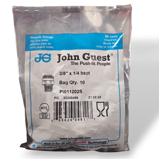 John Guest PI011202S Male Connector - 3/8" x 1/4" BSPT MALE Grey Acetal JOHN GUEST 10-Pack 