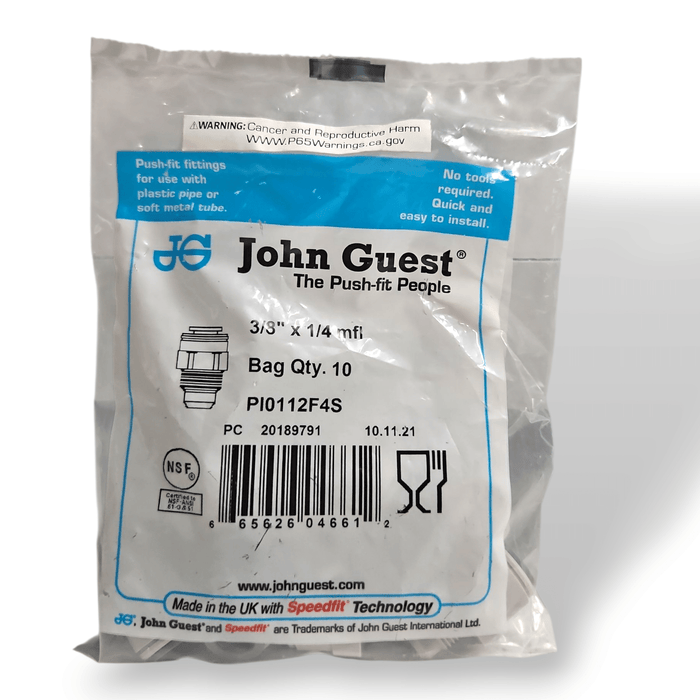 John Guest PI0112F4S Male Flare Connector - 3/8" x 1/4" MFL MALE Grey Acetal JOHN GUEST 10-Pack 