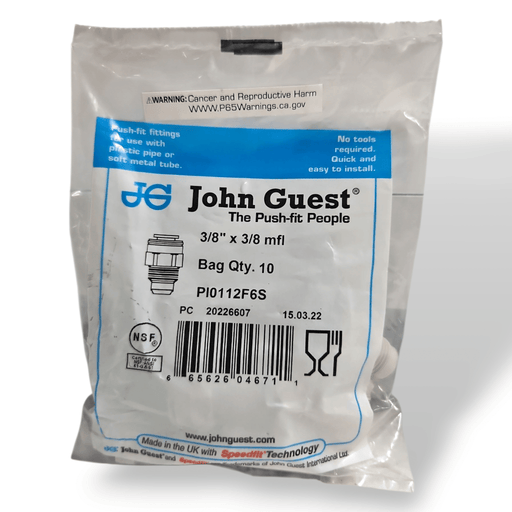 John Guest PI0112F6S Male Flare Connector - 3/8" x 3/8" MFL MALE Grey Acetal JOHN GUEST 10-Pack 