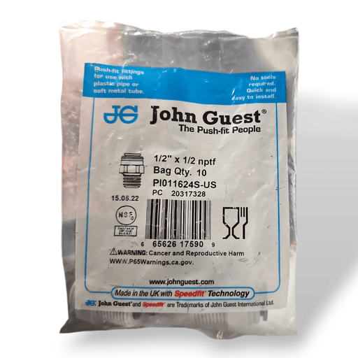 John Guest PI011624S Male Connector NPTF - 1/2 x 1/2 NPTF MALE Grey Acetal JOHN GUEST 10-Pack