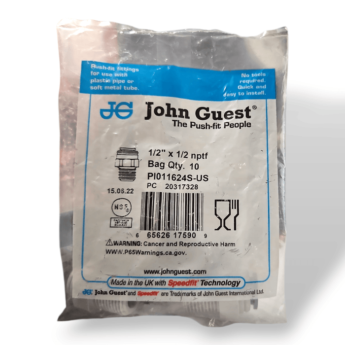 John Guest PI011624S Male Connector NPTF - 1/2 x 1/2 NPTF MALE Grey Acetal JOHN GUEST 10-Pack 