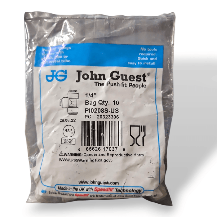 John Guest PI0208S Union Tee - 1/4 UNION TEE Grey Acetal JOHN GUEST 10-Pack 