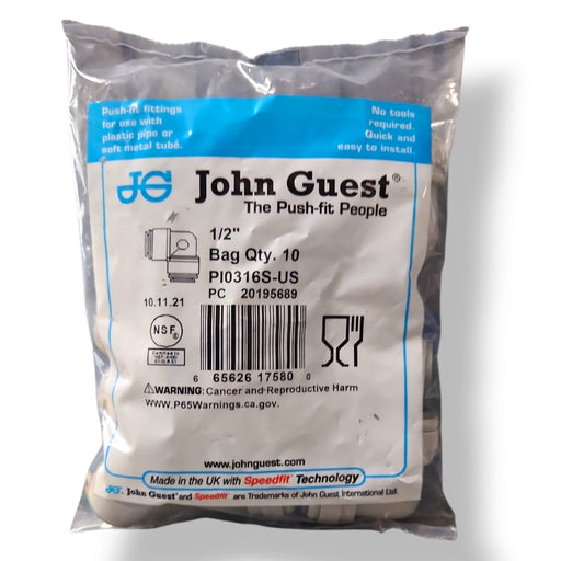 John Guest PI0316S Union Elbow - 1/2 UNION ELBOW Grey Acetal JOHN GUEST 10-Pack 