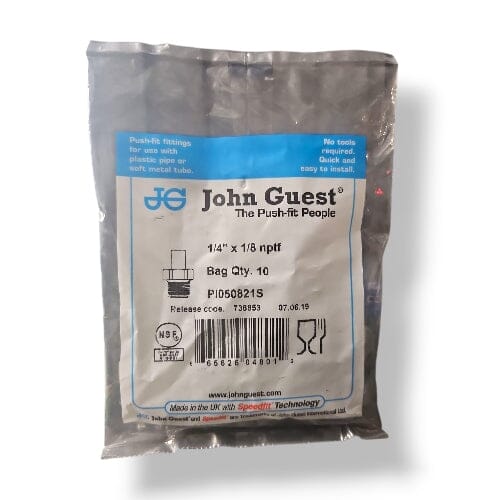 John Guest PI050821S Stem Adapter NPTF - 1/4 x 1/8 NPTF STEM ADAPTER Grey Acetal JOHN GUEST 10-Pack 