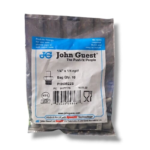 John Guest PI050822S Stem Adapter NPTF - 1/4 x 1/4 NPTF STEM ADAPTER Grey Acetal JOHN GUEST 10-Pack 