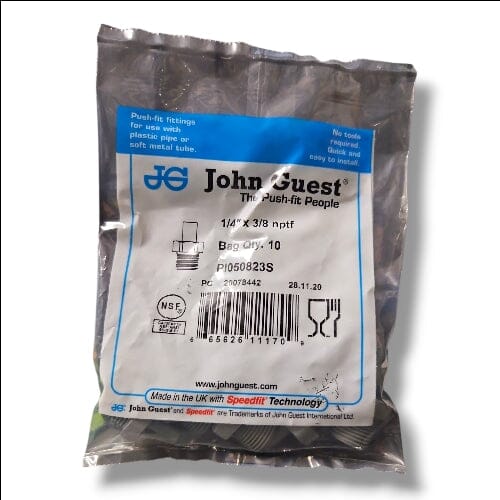 John Guest PI050823S Stem Adapter NPTF - 1/4" x 3/8" NPTF STEM ADAPTER Grey Acetal JOHN GUEST 10-Pack 