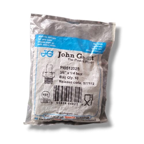 John Guest PI051202S Stem Adapter NPTF - 3/8" x 1/4" BSPT STEM ADAPTER Grey Acetal JOHN GUEST 10-Pack 