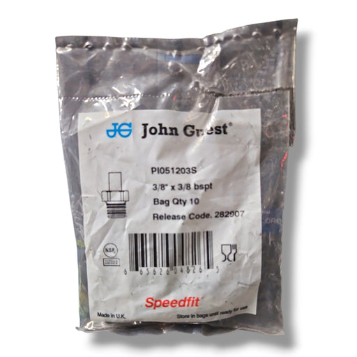 John Guest PI051203S Stem Adapter - 3/8" x 3/8" BSPT STEM ADAPTER Grey Acetal JOHN GUEST 10-Pack 