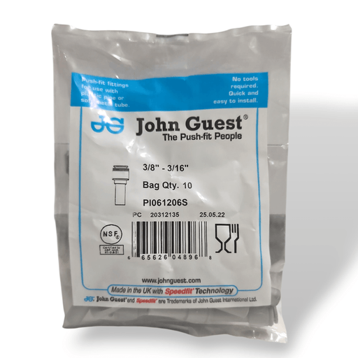 John Guest PI061206S Reducer Stem - 3/8" x 3/16" Stem STEM REDUCER Grey Acetal JOHN GUEST 10-Pack 