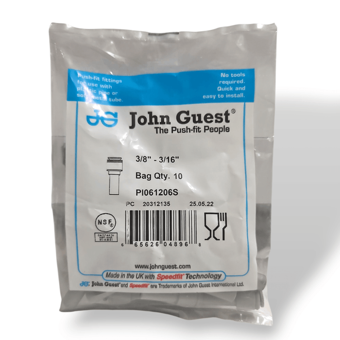 John Guest PI061206S Reducer Stem - 3/8" x 3/16" Stem STEM REDUCER Grey Acetal JOHN GUEST 10-Pack 