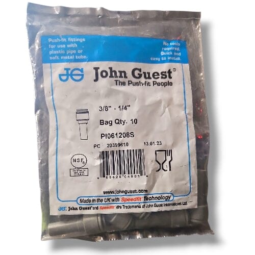 John Guest PI061208S Reducer Stem - 1/4 x 3/8 Stem STEM REDUCER Grey Acetal JOHN GUEST 10-Pack 