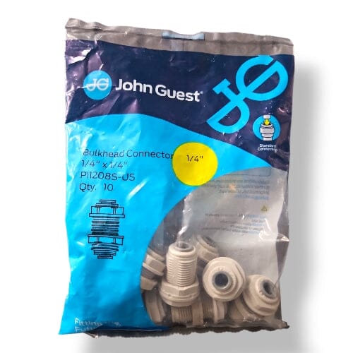 John Guest PI1208S Bulkhead Union - 1/4 x 1/4 BULKHEAD UNION Grey Acetal JOHN GUEST 10-Pack 
