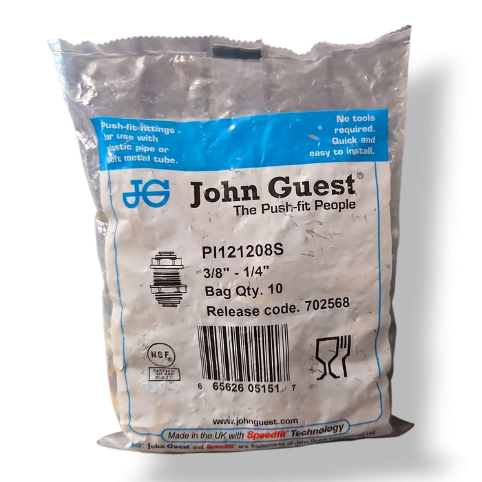 John Guest PI121208S Bulkhead Union - 3/8 x 1/4 REDUCING BULKHEAD UNION Grey Acetal JOHN GUEST 10-Pack 
