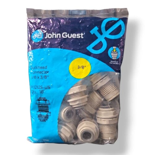 John Guest PI1212S Bulkhead Union - 3/8 x 3/8 BULKHEAD UNION Grey Acetal JOHN GUEST 10-Pack 