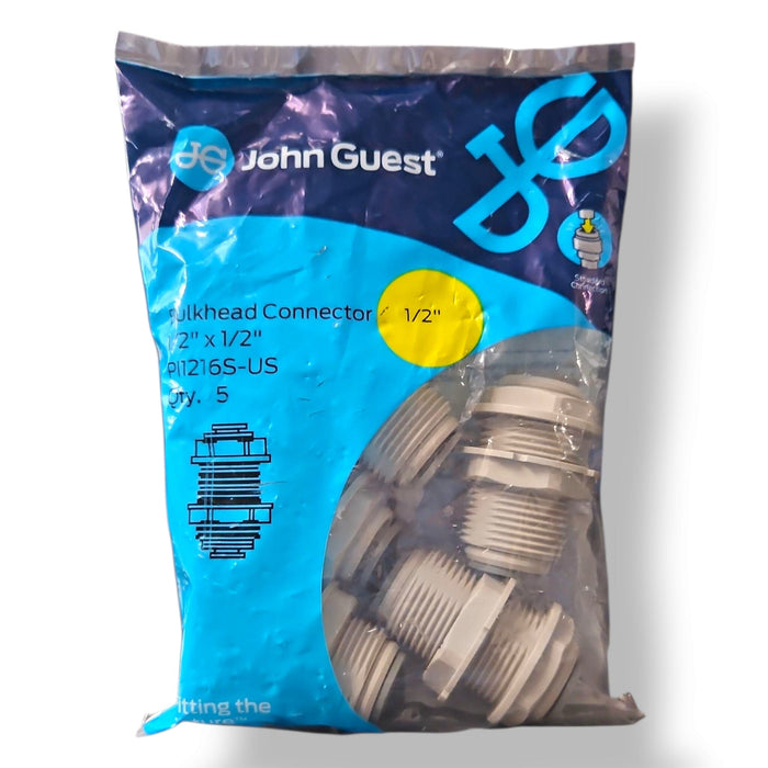 John Guest PI1216S Bulkhead Union - 1/2 x 1/2 BULKHEAD UNION Grey Acetal JOHN GUEST 10-Pack 