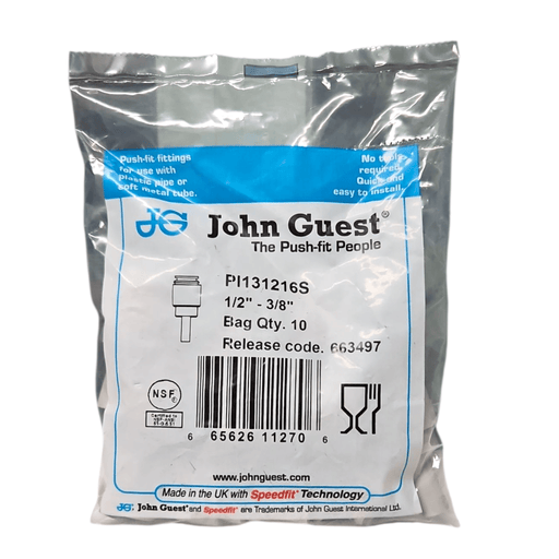 John Guest PI131216S Stem Enlarger - 3/8 OD Stem x 1/2 Stem Enlarger John Guest 10 Pack 