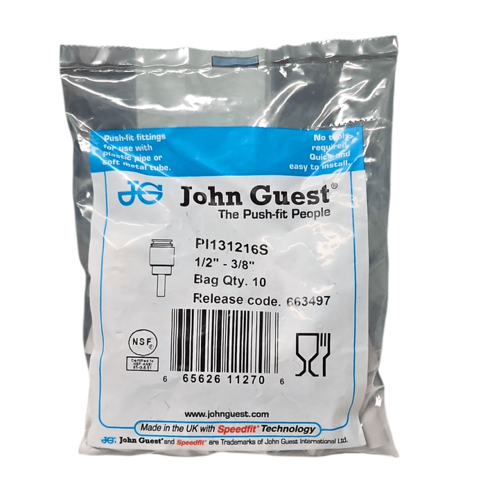 John Guest PI131216S Stem Enlarger - 3/8 OD Stem x 1/2 Stem Enlarger John Guest 10 Pack 