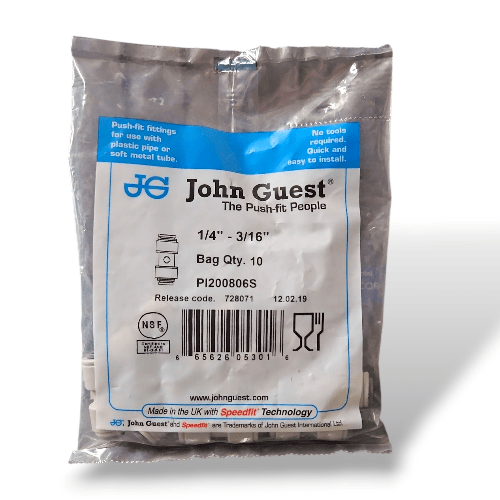 John Guest PI200806S Reducing Union - 1/4" x 3/16" REDUCING UNION Grey Acetal JOHN GUEST 
