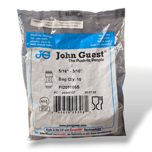John Guest PI201006S Reducing Union - 5/16" x 3/16" REDUCING UNION Grey Acetal JOHN GUEST 10-Pack 
