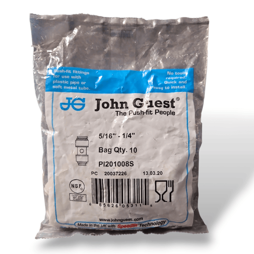 John Guest PI201008S Reducing Union - 5/16" x 1/4" REDUCING UNION Grey Acetal JOHN GUEST 10-Pack 