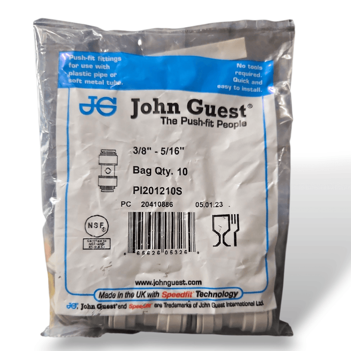 John Guest PI201210S Reducing Union - 3/8 x 5/16 REDUCING UNION Grey Acetal JOHN GUEST 10 pack 