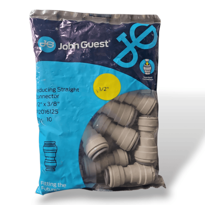 John Guest PI201612S Reducing Union - 1/2" x 3/8" REDUCING UNION Grey Acetal JOHN GUEST 10-Pack 