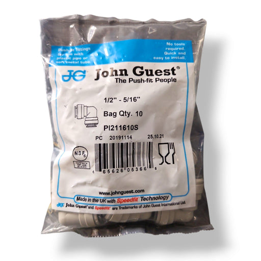 John Guest PI211610S Reducing Elbow - 1/2" x 5/16" REDUCING ELBOW Grey Acetal JOHN GUEST 10-Pack 