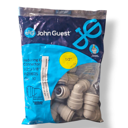 John Guest PI211612S Reducing Elbow - 1/2" x 3/8" REDUCING ELBOW Grey Acetal JOHN GUEST 10-Pack 