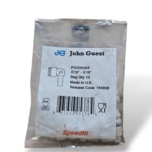 John Guest PI220606S Stem Elbow Connector - 3/16" Stem x 3/16"Tube PLUG IN STEM ELBOW Grey Acetal JOHN GUEST 10-Pack 
