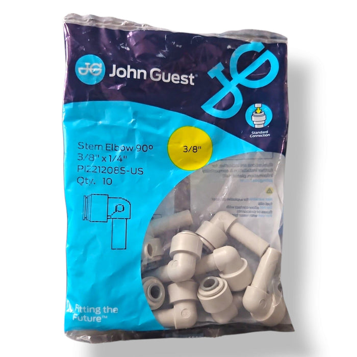 John Guest PI221208S Stem Elbow Connector - 3/8" Stem x 1/4" PLUG IN STEM ELBOW Grey Acetal JOHN GUEST 10-Pack 
