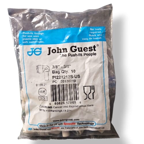 John Guest PI221212S Stem Elbow Connector - 3/8" Stem x 3/8" PLUG IN STEM ELBOW Grey Acetal JOHN GUEST 