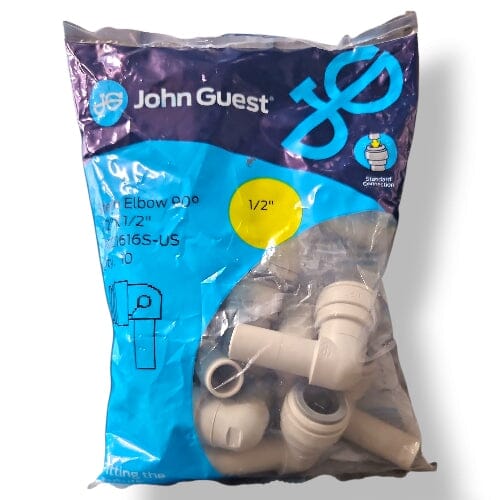 John Guest PI221616S Stem Elbow Connector - 1/2" Stem x 1/2" PLUG IN STEM ELBOW Grey Acetal JOHN GUEST 10-Pack 