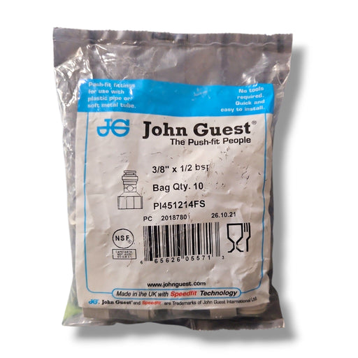 John Guest PI451214FS Female Adapter - 3/8" x 1/2" BSP FEMALE FLARE CONNECTOR Grey Acetal JOHN GUEST 10-Pack 