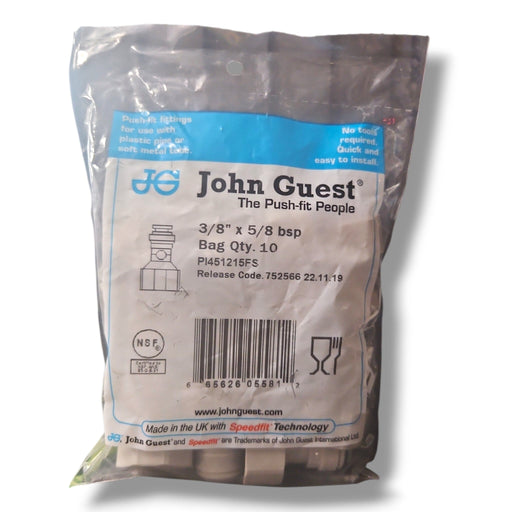 John Guest PI451215FS Female Adapter Flat End - 3/8" x 5/8"BSPT FEMALE FLARE CONNECTOR Grey Acetal JOHN GUEST 10-Pack 